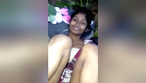 Indian brunette 18+ amateur girl in the backyard pov