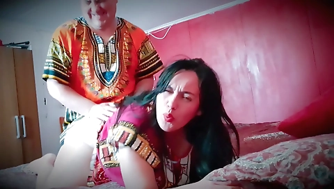 A hot brunette is doing a sex with her stepson and his stepbrother