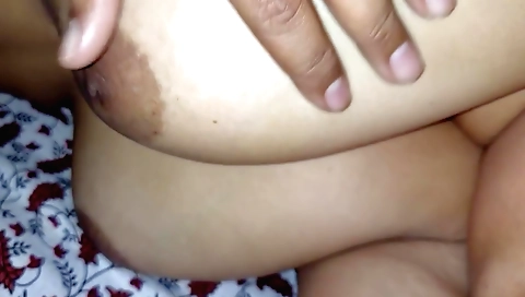 Busty stepsister with big tits and boobies is playing with her clit