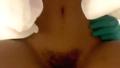 Hairy teen babe in sexy black stockings fucked on webcam