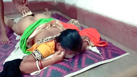 Indian housewife sucks her boyfriend's cock in the 69 position