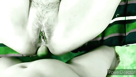 Sexy brunette hairy milf with large ass sucks and plays with cunt