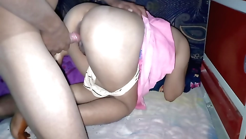 Busty amateur teen with short legs enjoys rough sex