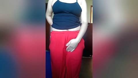 Horny Indian girlfriend with round ass plays in bed ️