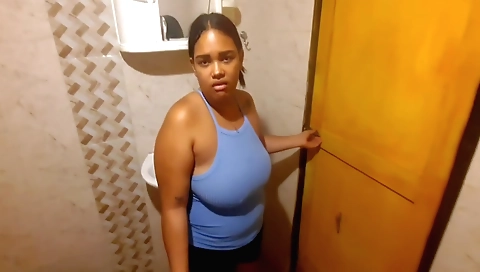 Hot brunette and her stepbrother fucked in the bathroom