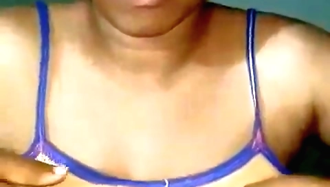 Cute and sexy brunette shows her tits and moans for web cam