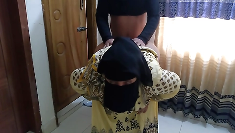 Indian aunt fucked by her step son while cleaning house