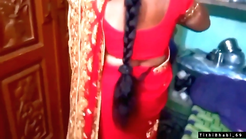 Indian brunette in red bra and white underwear rubs her clit