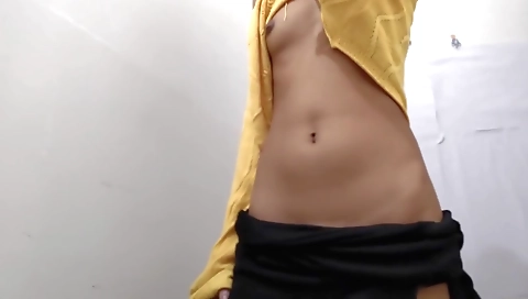 Indian girl wearing sexy black bra and panties plays with her body