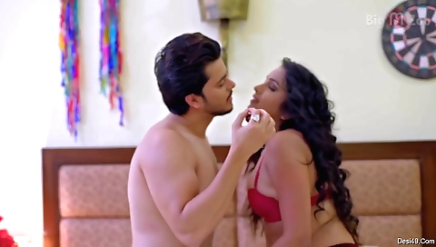 Big titted brunette with amazing tits riding her man