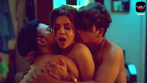 Horny brunette has fun with two dicks in hot threesome