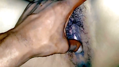 Indian hairy chick with big natural tits and hairy pussy