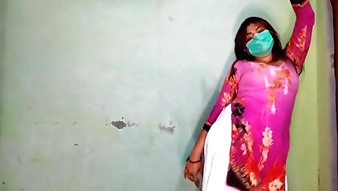 Solo brunette in a sexy bikini enjoys dancing and stretching