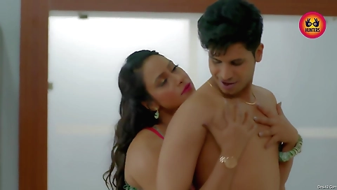 Busty woman fucks young man and her husband in a threesome