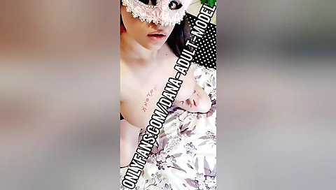 Amateur brunette in a red dress fucks in the bedroom