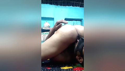 Brunette in red shorts and pink stockings fucked by the stud