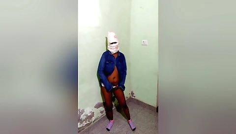 Solo naked indian girl in a pink bikini dances on her knees