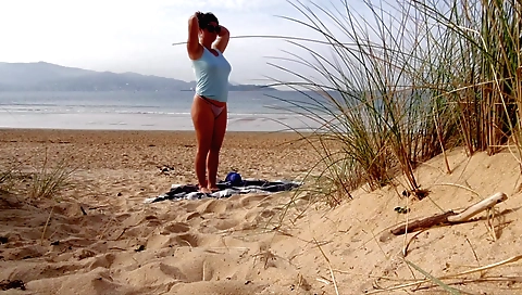 Solo amateur in the backyard is very horny and horny