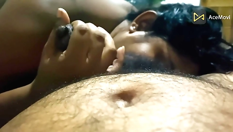 Brunette handjob on a big and hairy dude 18 years old