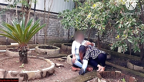 Garden Girlfriend With Boyfriend Blowjob And Fucking Without Condom