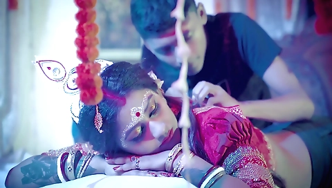 Sexy brunette and her boyfriend are playing with vibrator