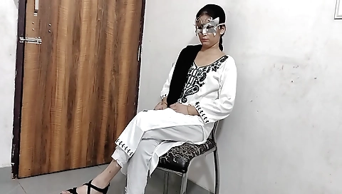 A sexy and beautiful brunette is with a short skirt